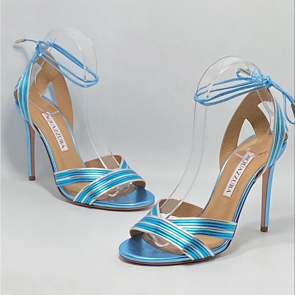 Aquazzura Ari Metallic Leather Ankle-Tie Sandals size 36.5